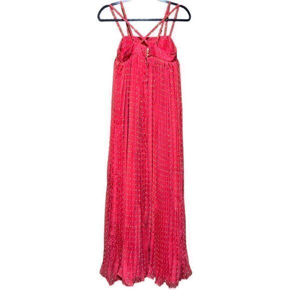 ASOS Double Strap Pleated Square Patterned Maxi Length Dress Pink Size 4 - Picture 3 of 7